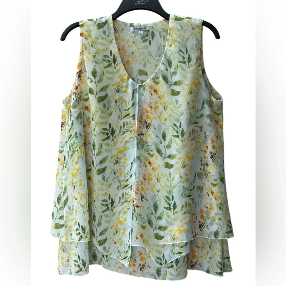 Serengeti Tiered Botanical Blouse Top Flyaway Front Asymmetric Layers Size M - Picture 3 of 11